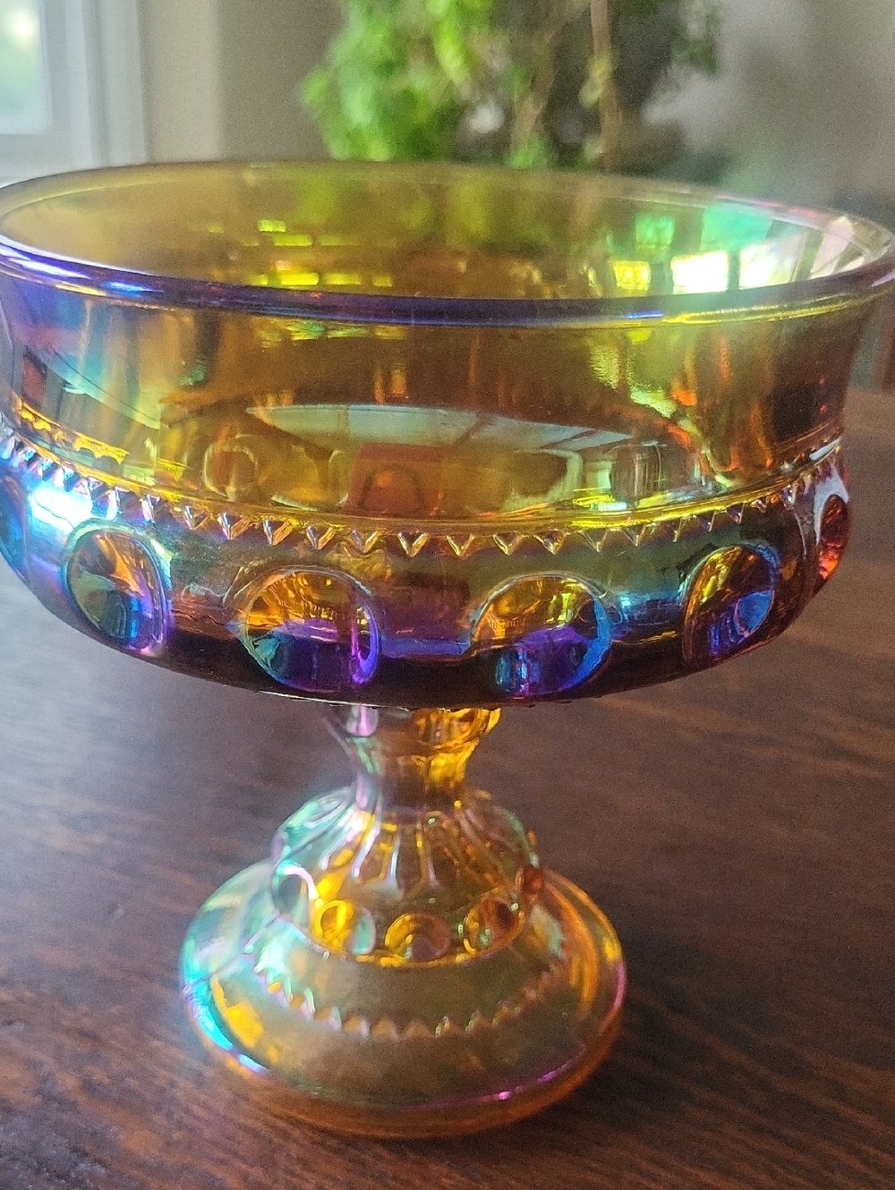 Vintage Iridescent Amber Carnival Glass Compote - Picture 4 of 4